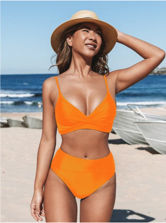 Levoire | Ensemble De Bikini Élégant Avec Design Taille Haute Pour Femmes Orange