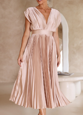 Levoire | Robes pour femmes robe longue solide à manches courtes Champagne