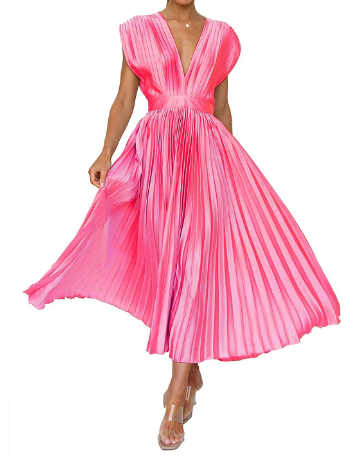 Levoire | Robes pour femmes robe longue solide à manches courtes Rouge Rosé