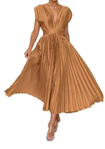 Levoire | Robes pour femmes robe longue solide à manches courtes Marron