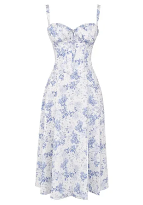 Levoire | Robe bustier florale à taille moyenne Impression Bleue