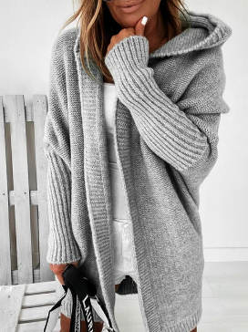 Levoire | Manteau à capuche mi-long avec surpiqûres de couleur unie Gris