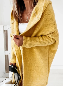 Levoire | Manteau à capuche mi-long avec surpiqûres de couleur unie Jaune