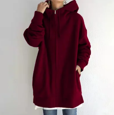 Levoire-Hoodie avec fermeture éclair pour automne/hiver Vin