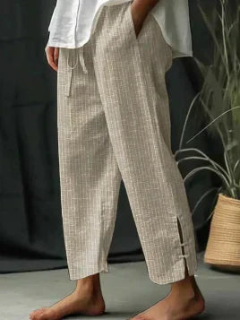 Levoire | Pantalon À Fente Rayé Avec Poche Et Lacets Khaki