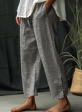 Levoire | Pantalon fendu classique rayé avec poche et laçage Gris