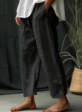 Levoire | Pantalon fendu classique rayé avec poche et laçage Noir