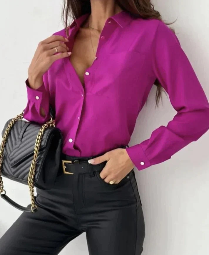 Levoire | Élégante Chemise En Chiffon À Manches Longues Légère, Fine & Polyvalente Rosa