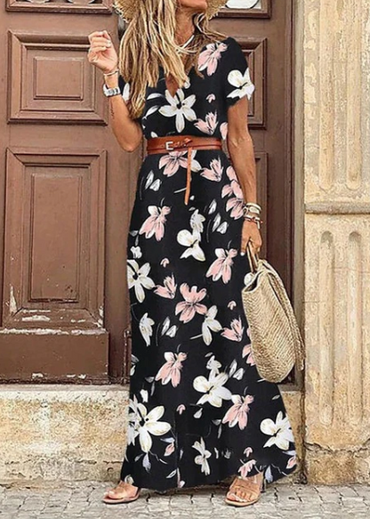 Levoire | Robe Maxi À Col En V À Manches Courtes