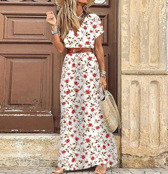 Levoire | Robe Maxi À Col En V À Manches Courtes