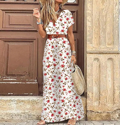 Levoire | Robe Maxi À Col En V À Manches Courtes