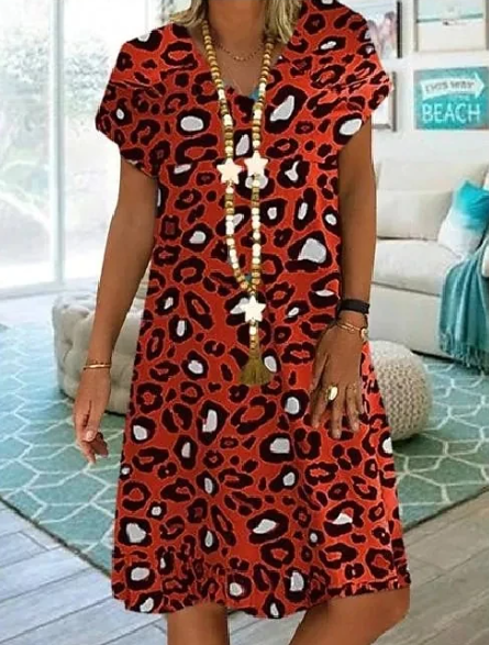 Levoire | Robe Fluide Avec Motif Léopard Rouge