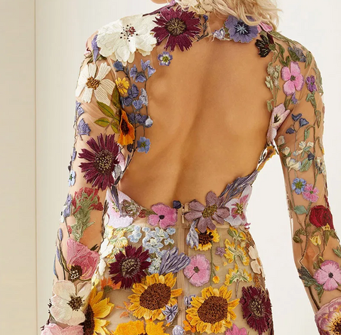 Levoire | Robe Mini À Manches Longues Brodée De Fleurs