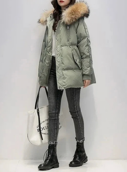 Levoire | Manteau d'hiver chaud avec fausse fourrure Vert