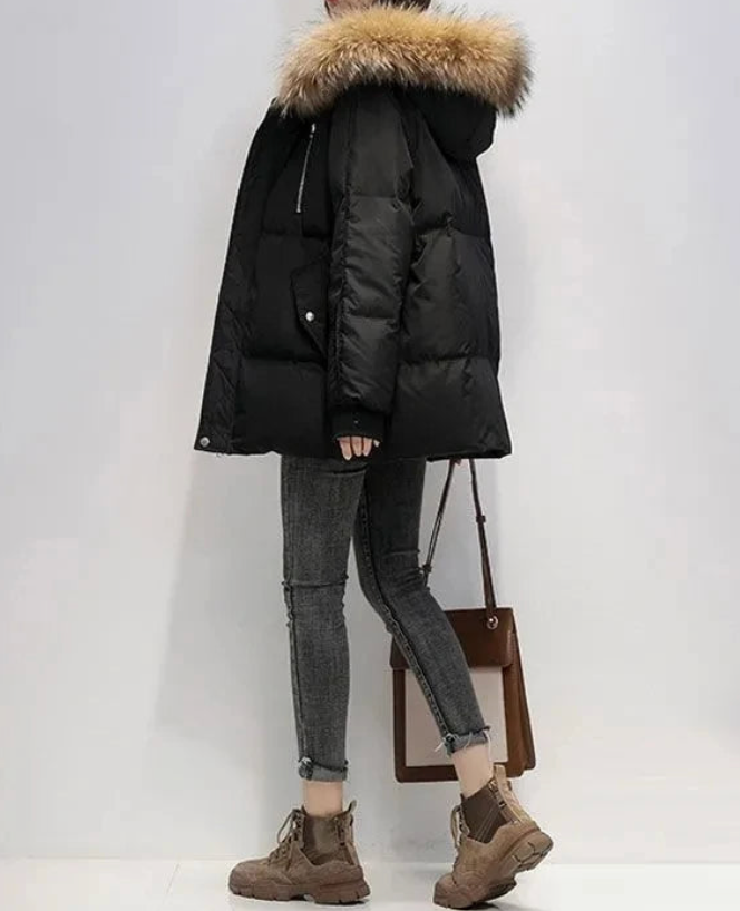 Levoire | Manteau d'hiver chaud avec fausse fourrure Noir