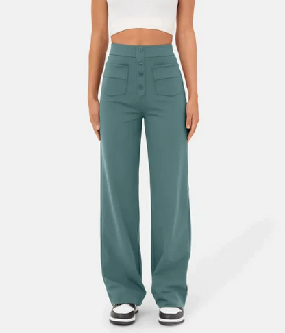 Levoire | Pantalons de loisirs ajustés Taille haute Vert de pierre