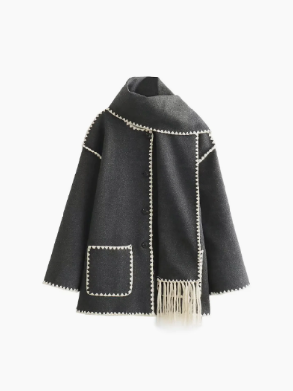 Levoire | Manteau Plus Chaud Avec Écharpe À Franges Gris