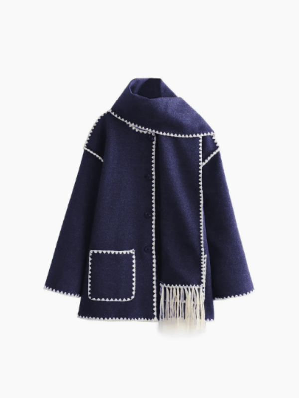 Levoire | Manteau Plus Chaud Avec Écharpe À Franges Bleu