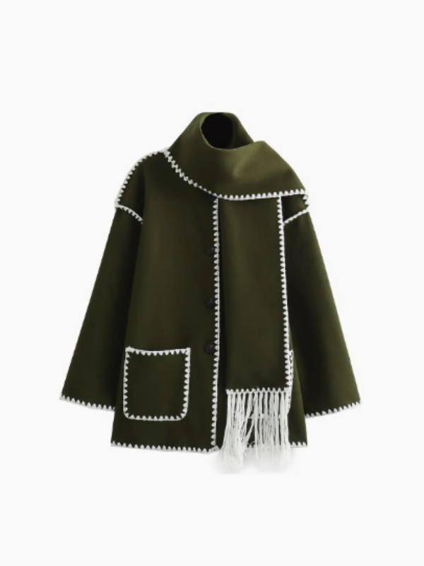 Levoire | Manteau Plus Chaud Avec Écharpe À Franges Olive Vert