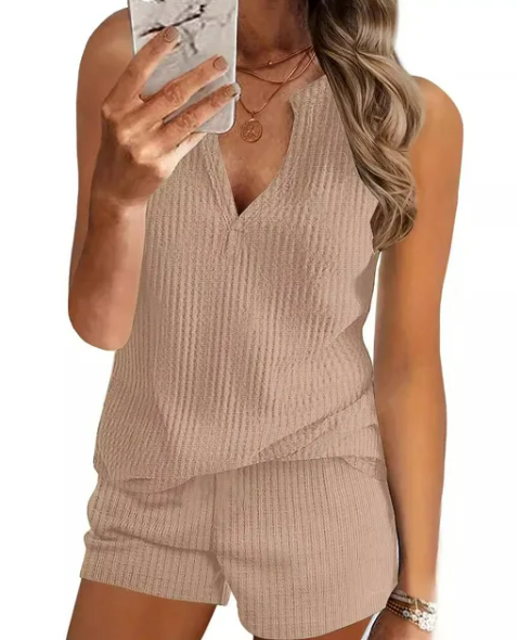 Levoire | T-Shirt D'Été Relaxant À Col V Pour Femmes Khaki