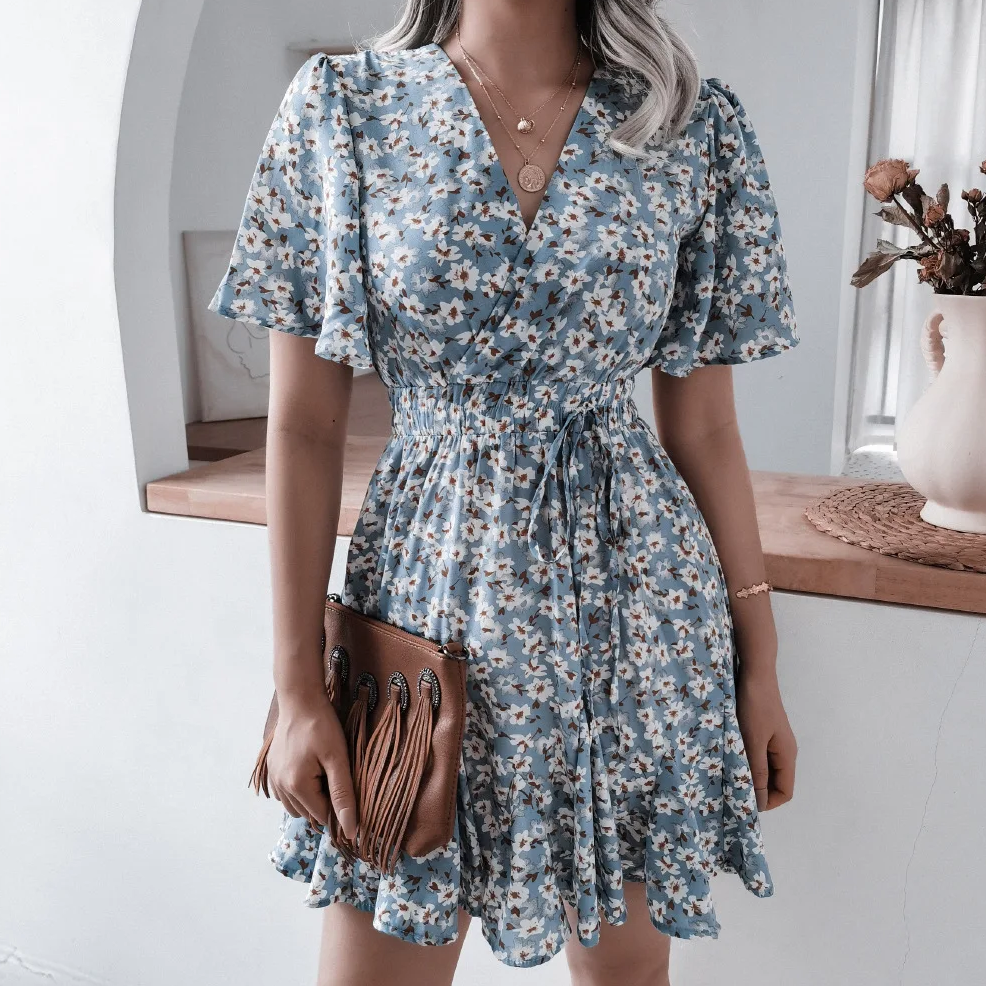 Levoire | Robe D'Été Confortable À Fleurs Bleu