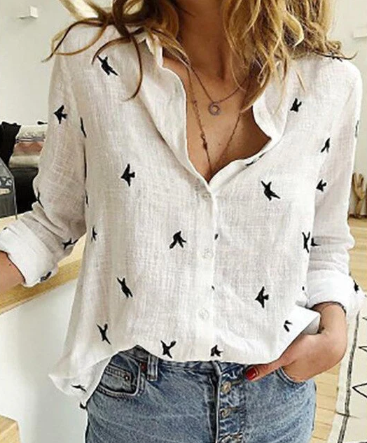Levoire | Robe estivale imprimée Blanc (avec des oiseaux)