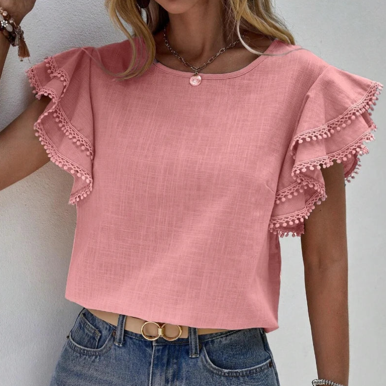 Levoire | Haut Chic Avec Volants Et Manches Courtes Pour Femmes Rosa