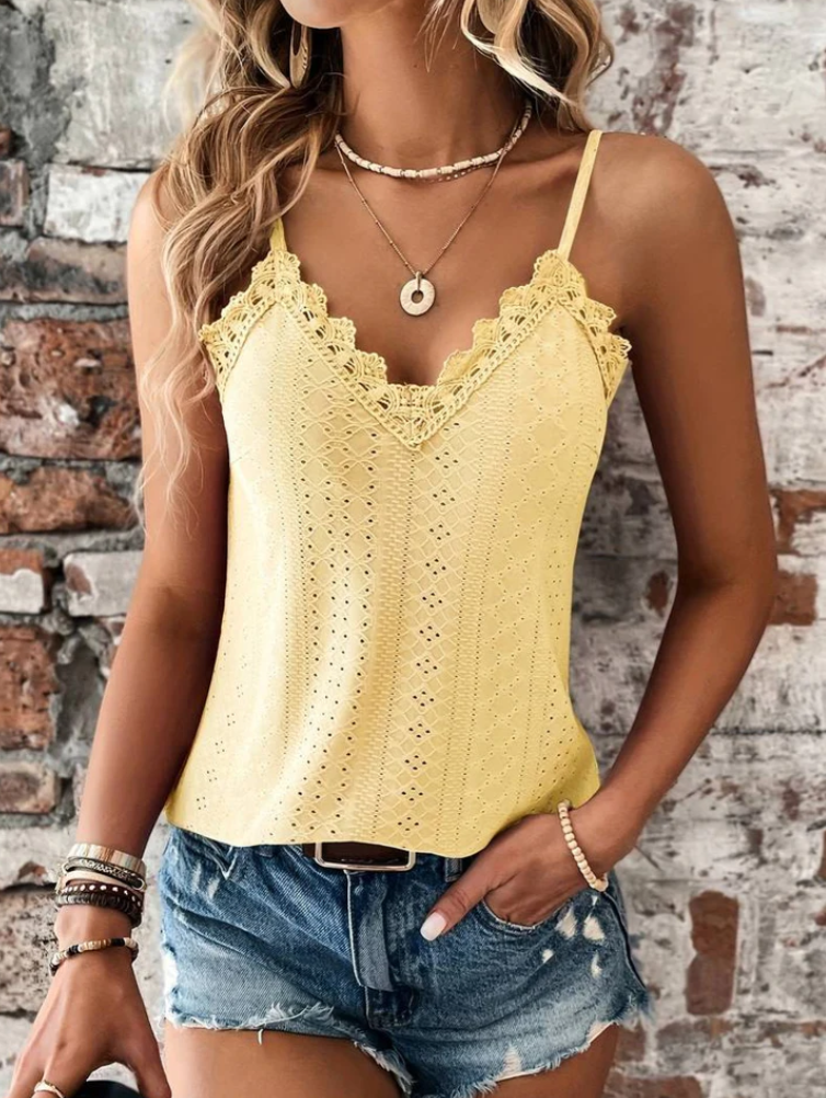 Levoire | Haut Avec Bord En Dentelle Et Décolleté En V Pour Femmes Jaune