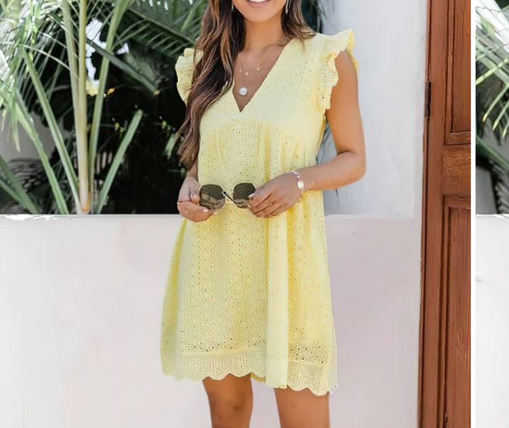 Levoire | Robe Mini Œillet Bohème D'Été Jaune