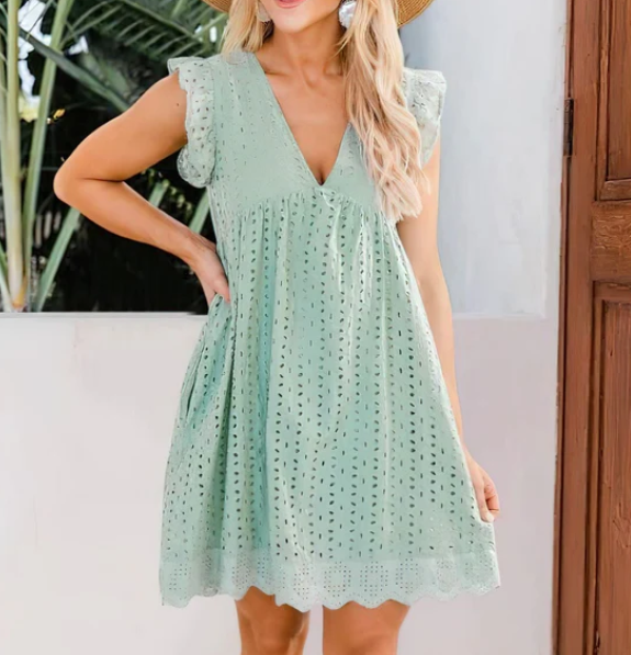 Levoire | Robe Mini Œillet Bohème D'Été Vert