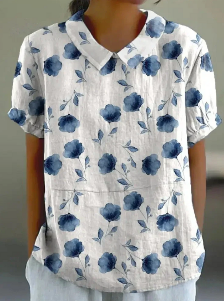 Levoire | Blouse Élégante Avec Motif Floral Pour Femmes Blanc Bleu