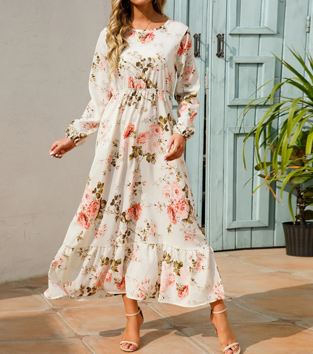 Levoire | Robe Bohémienne À Motif Floral Crème