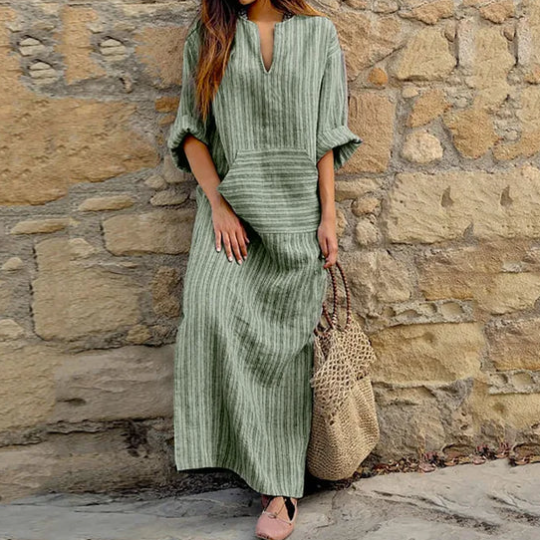 Levoire | Robe Maxi Rayée Vintage Vert
