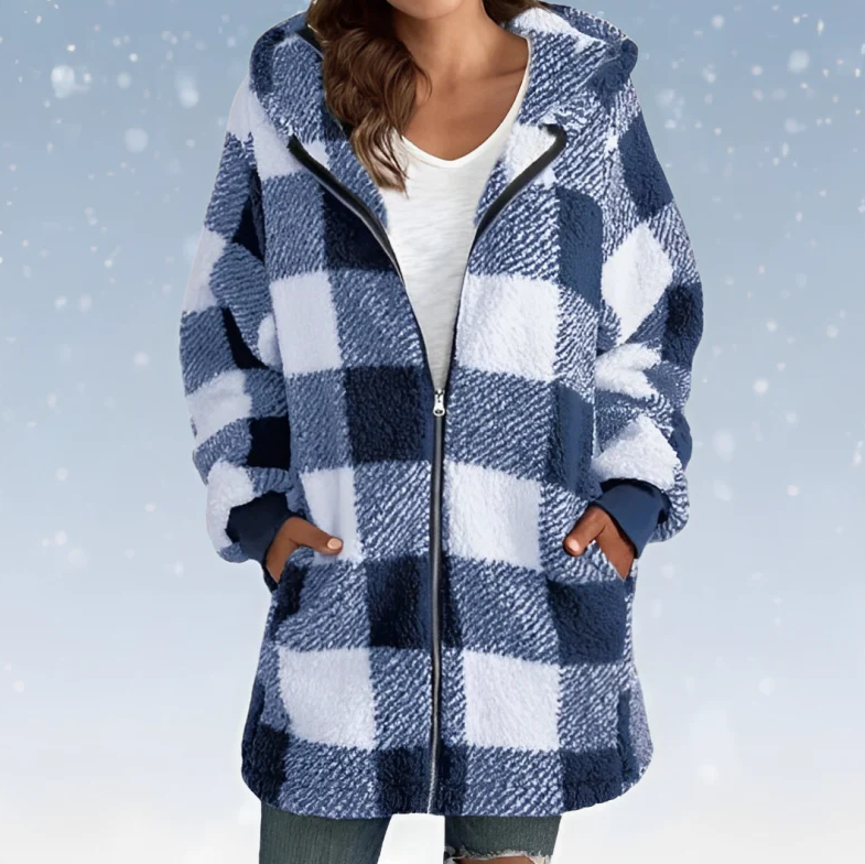 Levoire | Veste À Capuche En Polaire À Carreaux Douce Pour Femmes Bleu