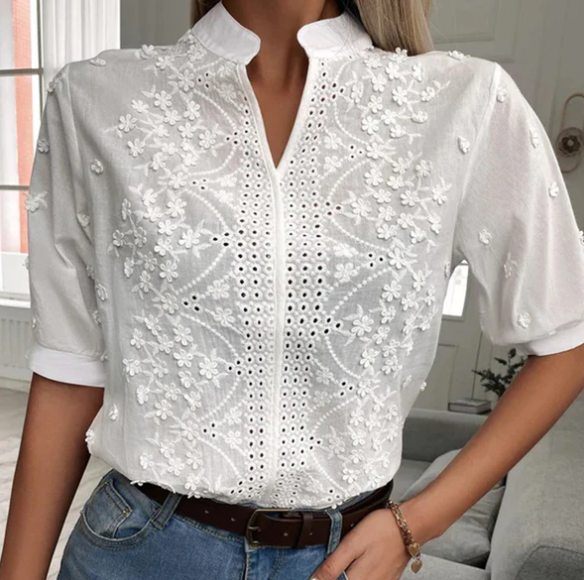 Levoire | Blanc, Chemise Brodée De Fleurs 2XL