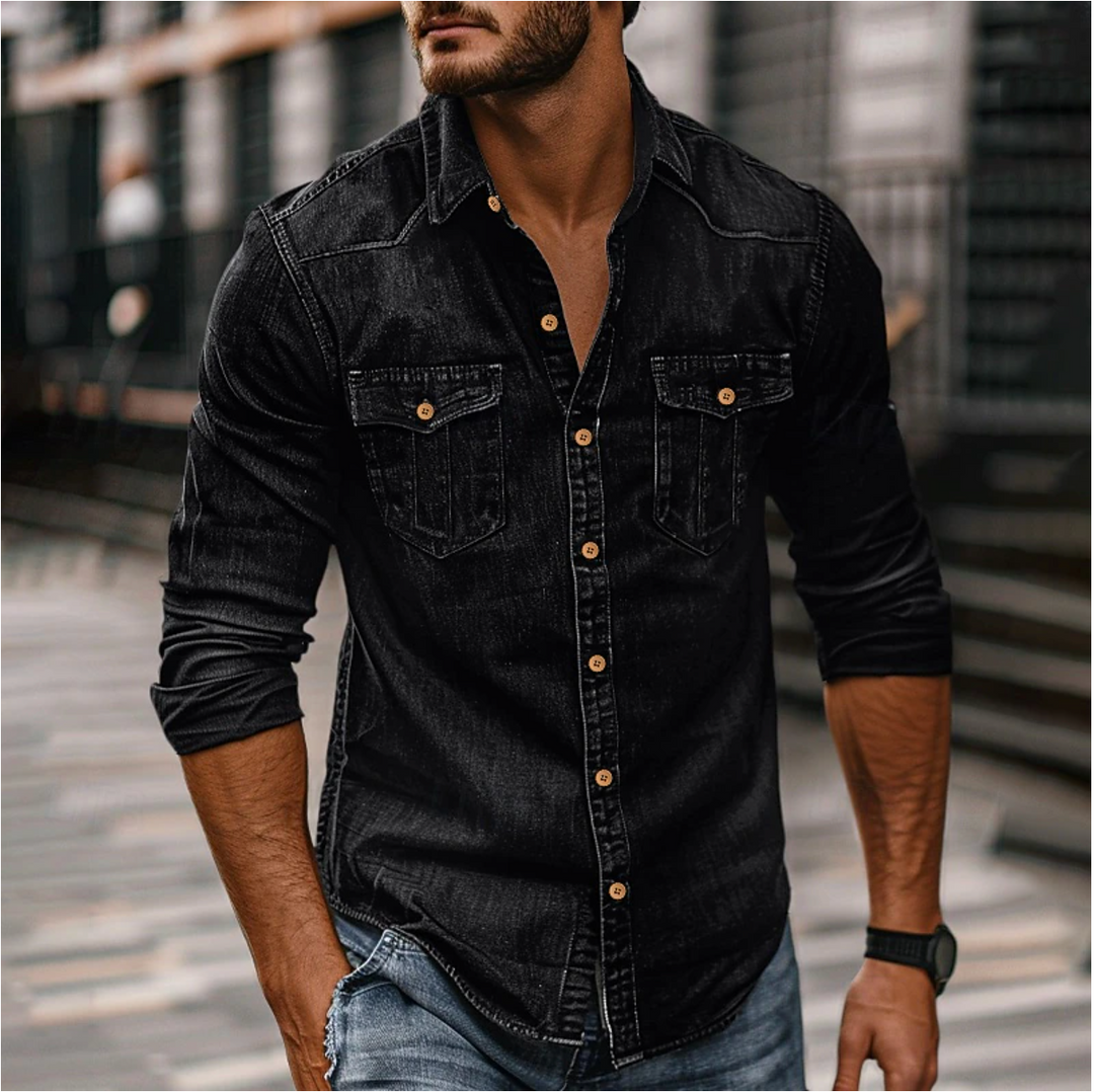 Levoire | Chemise En Denim Avec Boutons Pour Hommes Noir