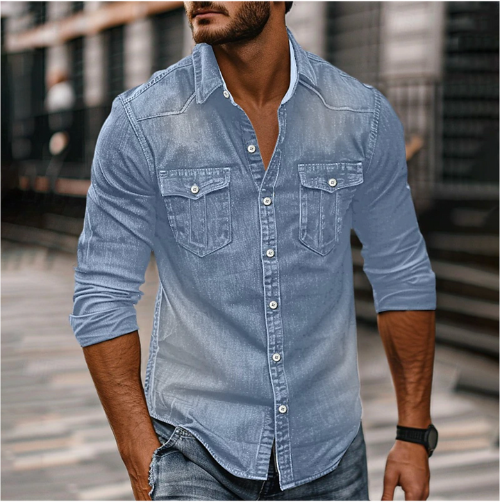 Levoire | Chemise En Denim Avec Boutons Pour Hommes Bleu