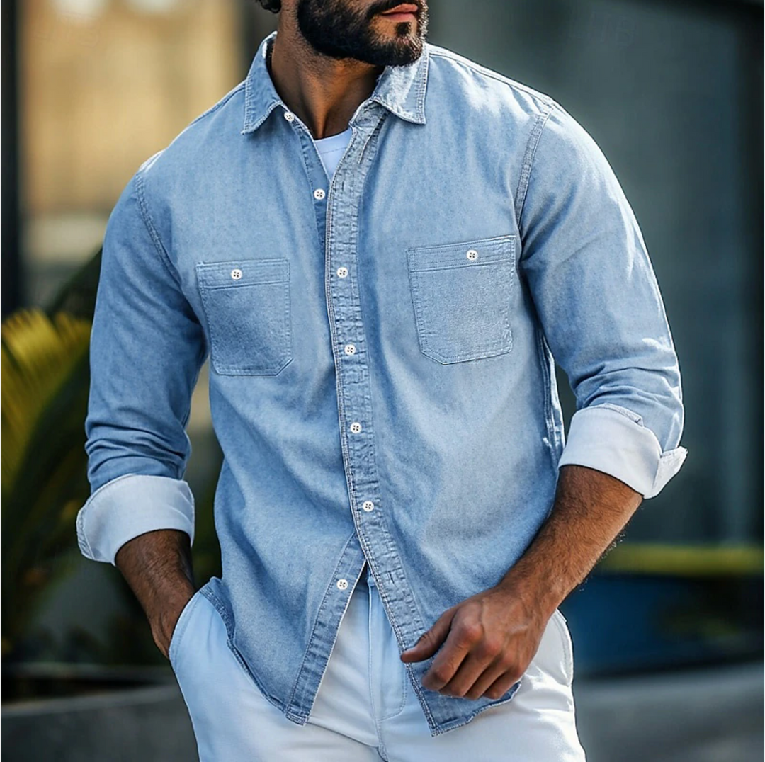 Levoire | Chemise En Denim Avec Poches Pour Hommes Bleu