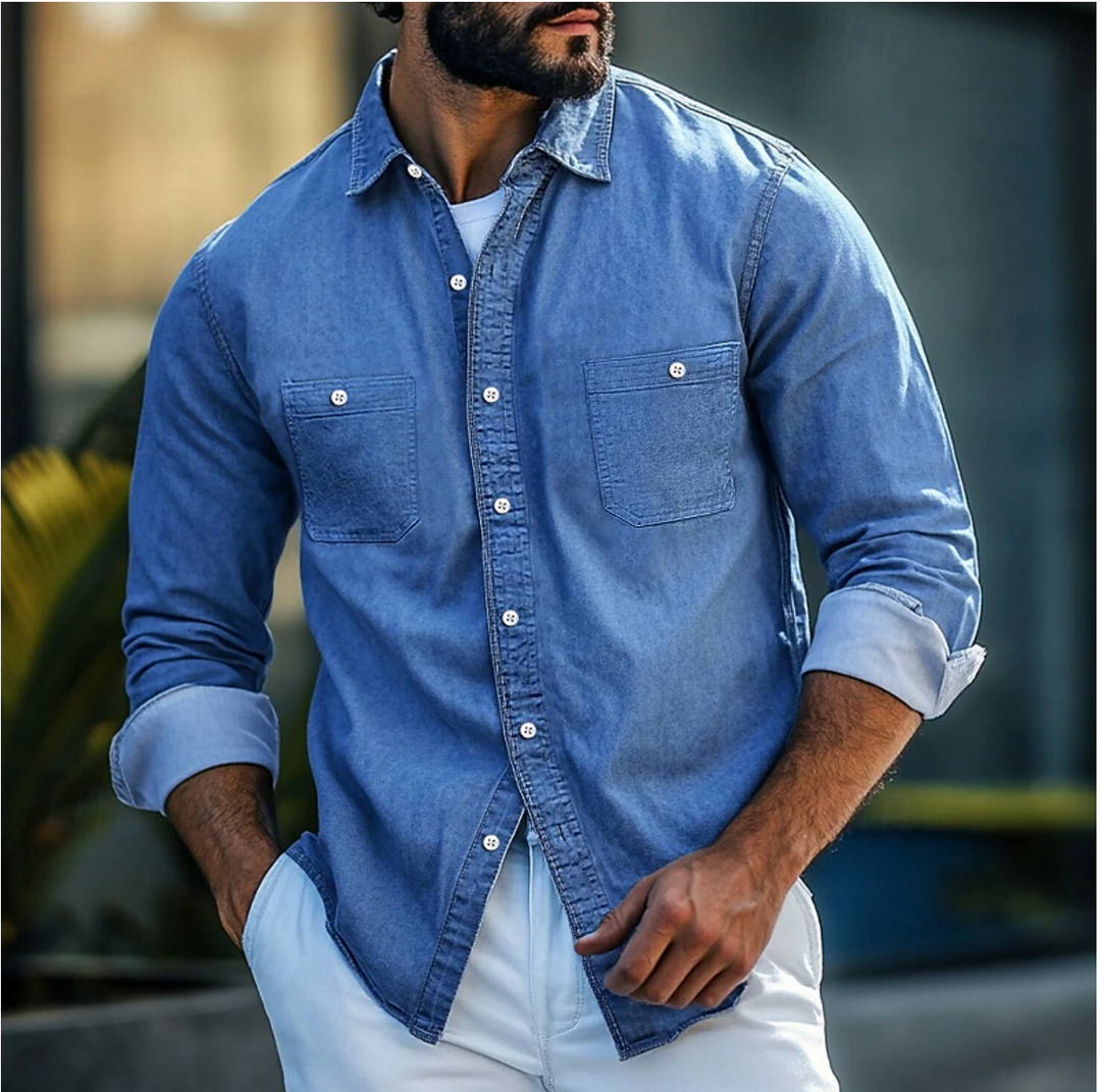 Levoire | Chemise En Denim Avec Poches Pour Hommes Denim Bleu