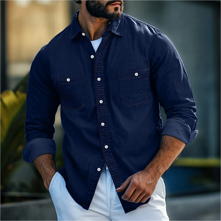 Levoire | Chemise En Denim Avec Poches Pour Hommes Bleu foncé