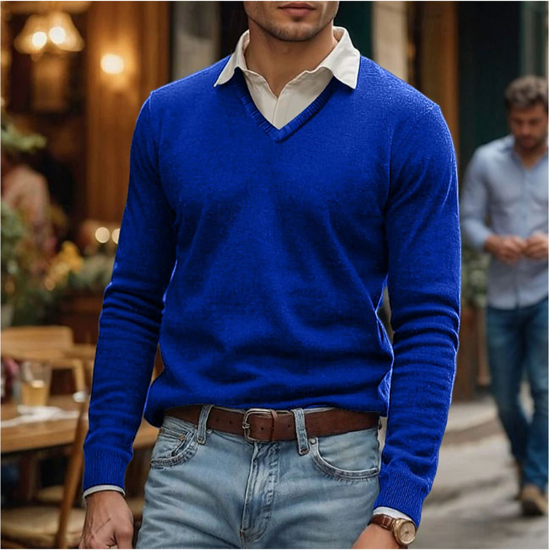 Levoire | T-Shirt À Col En V En Mélange De Coton Doux Bleu