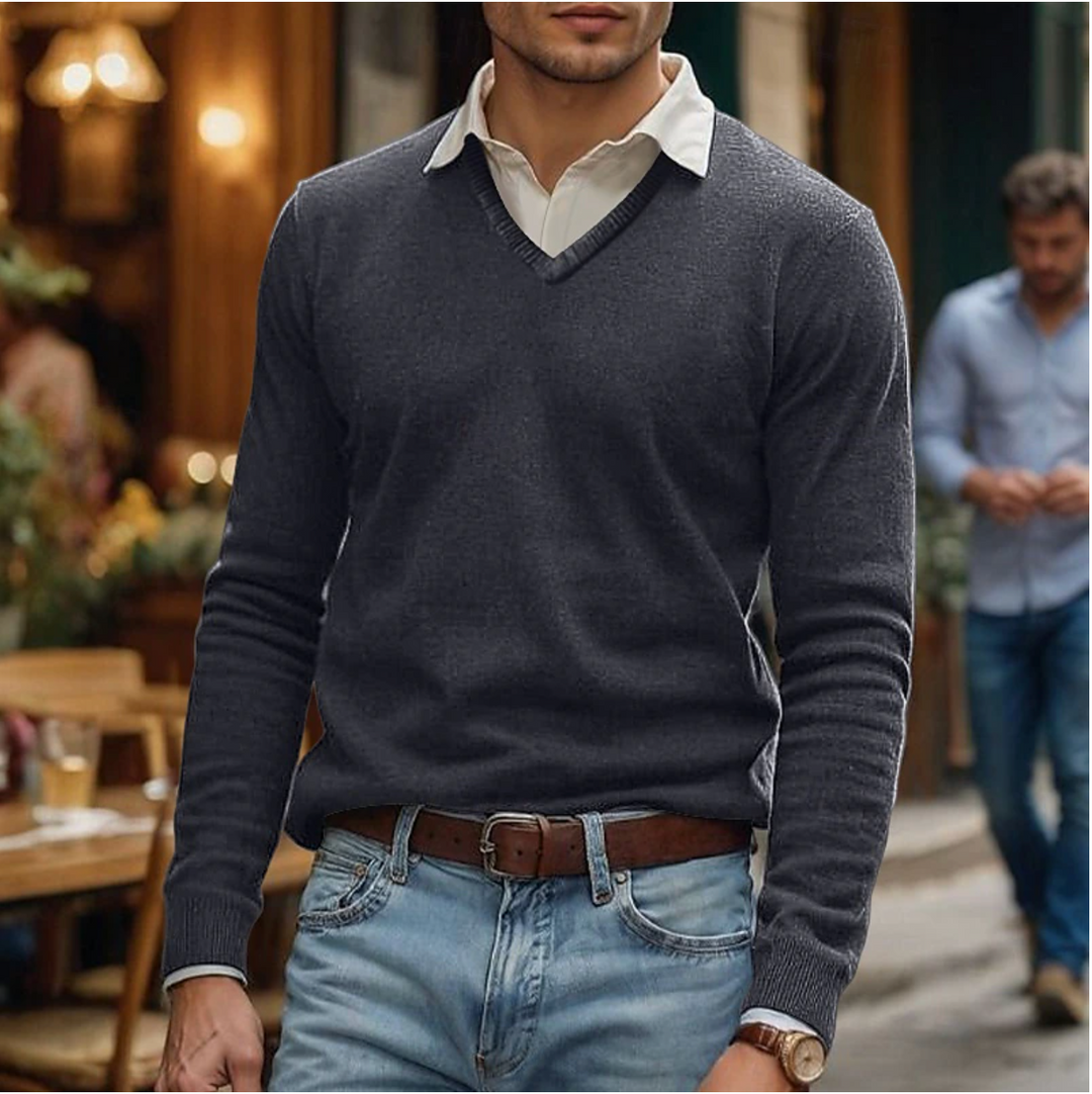 Levoire | T-Shirt À Col En V En Mélange De Coton Doux Gris foncé