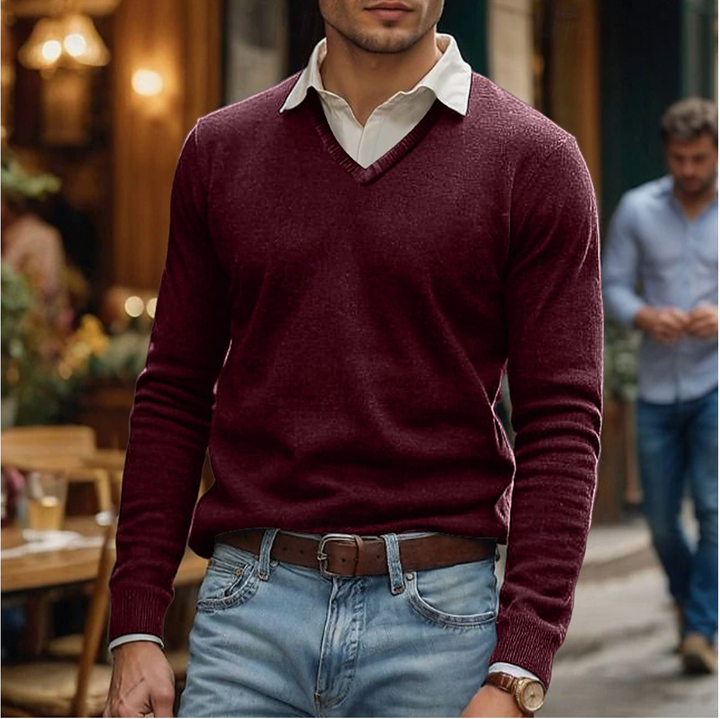 Levoire | T-Shirt À Col En V En Mélange De Coton Doux Rot