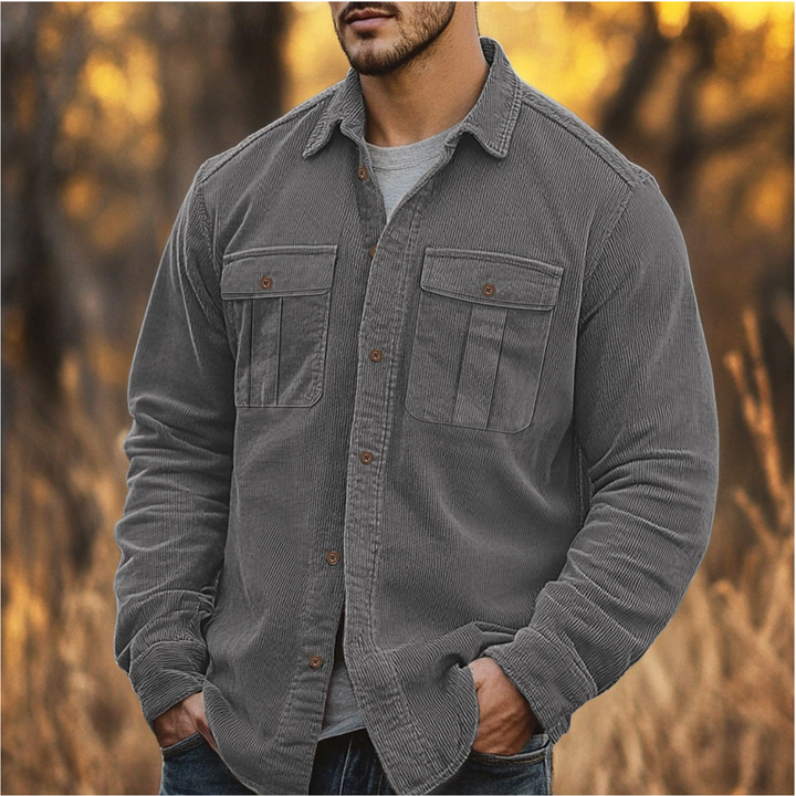 Levoire | Chemise En Velours Côtelé À Boutons Pour Hommes Gris