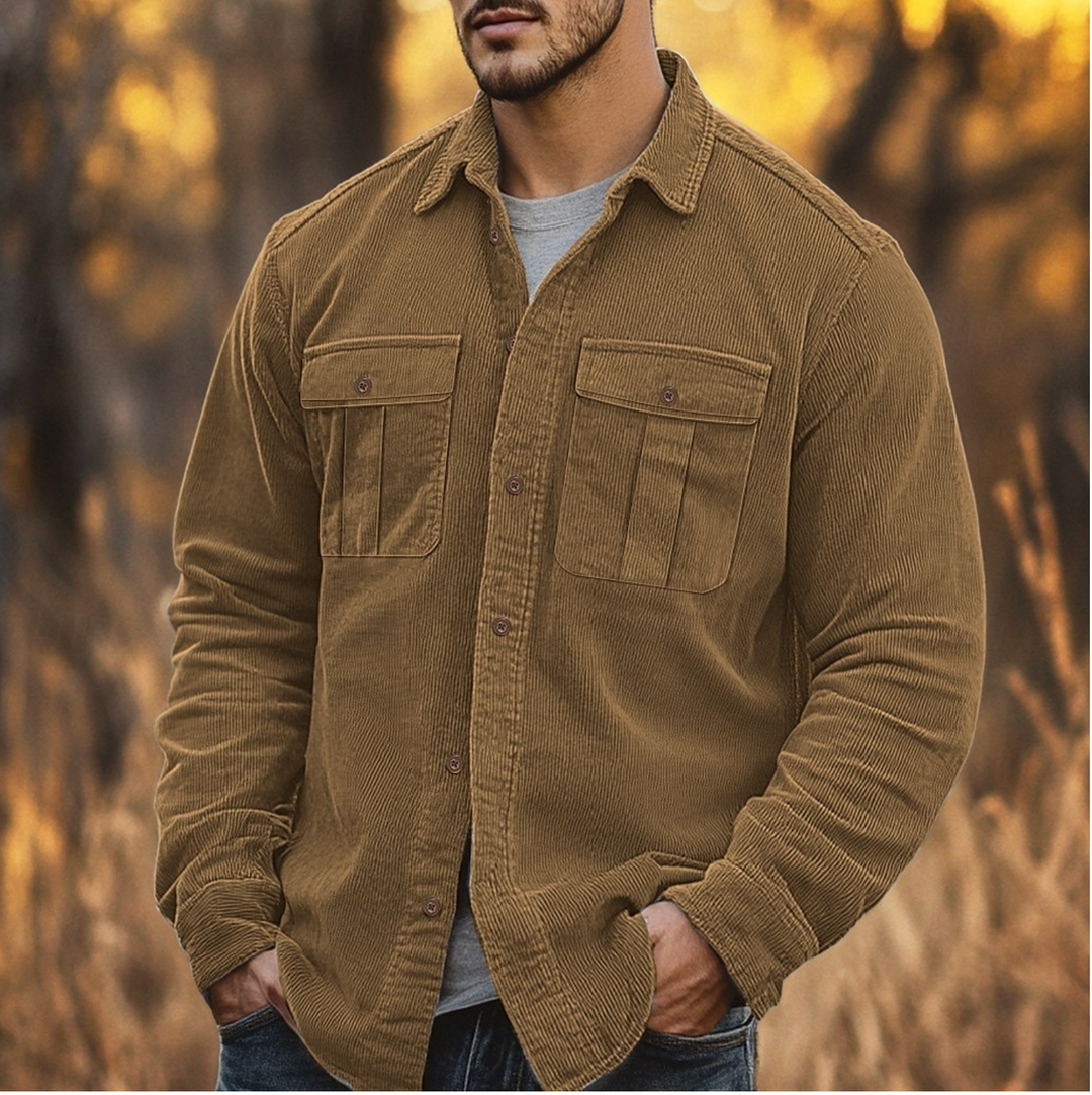 Levoire | Chemise En Velours Côtelé À Boutons Pour Hommes Braun