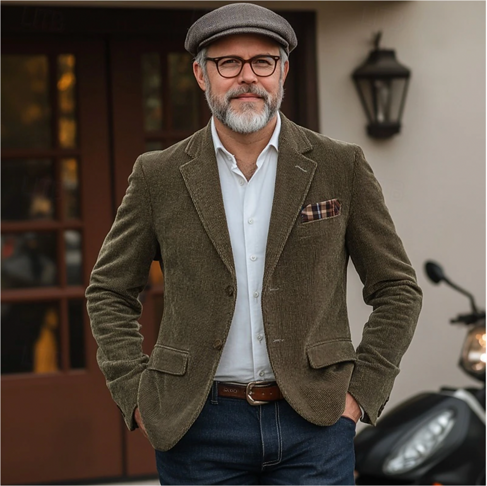 Levoire | Blazer En Velours Côtelé Avec Boutons Pour Hommes Vert