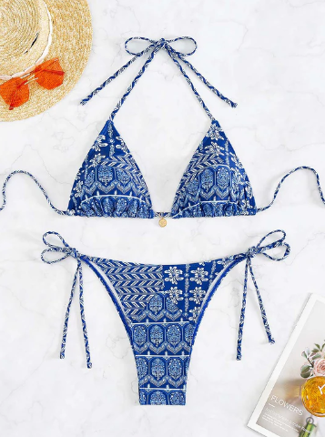 Levoire | Bikini Imprimé Bleu Avec Décolleté En V Bleu