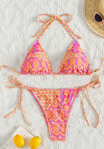 Levoire | Bikini Imprimé Bleu Avec Décolleté En V Rosa