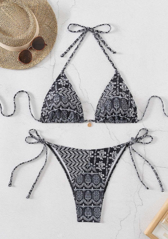 Levoire | Bikini Imprimé Bleu Avec Décolleté En V Gris