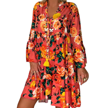 Levoire | Robe Boho Avec Imprimé Floral Et Manches Courtes Orange